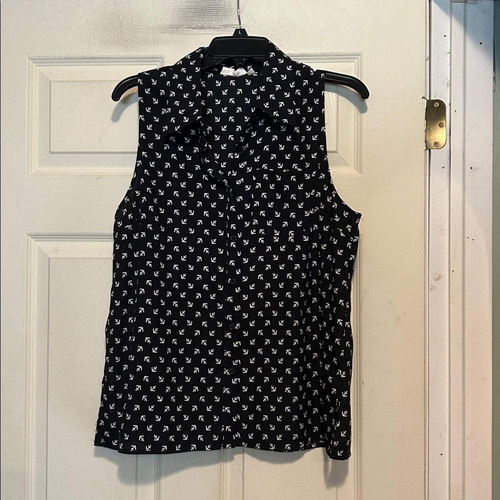 Kenar Blue and White Sleeveless Blouse with Anchor Pattern Size Large
